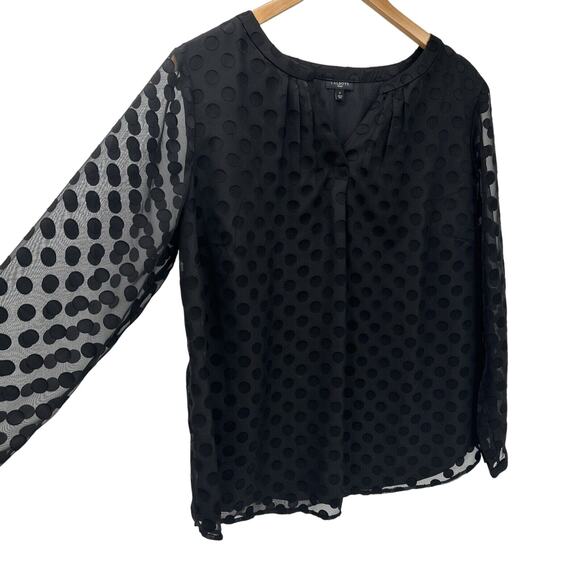Talbots Blouse Womens X Clip Dot Black Long Sheer Sleeves Lined V-Neck Shirt - Picture 3 of 7